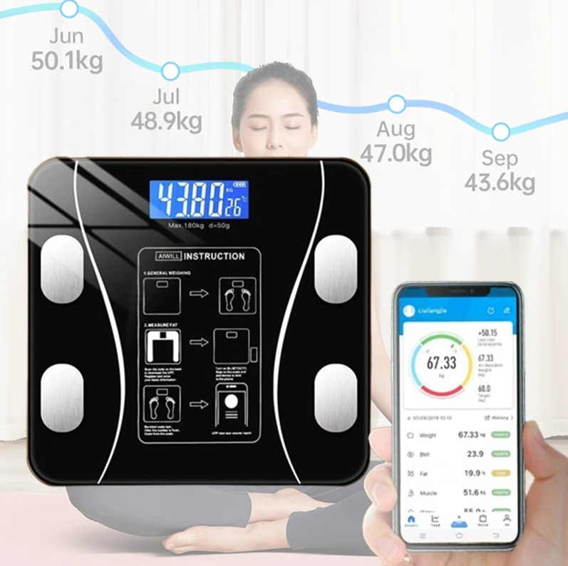 Digital Body Weight Scale - Báscula de grasa corporal precisa inteligente